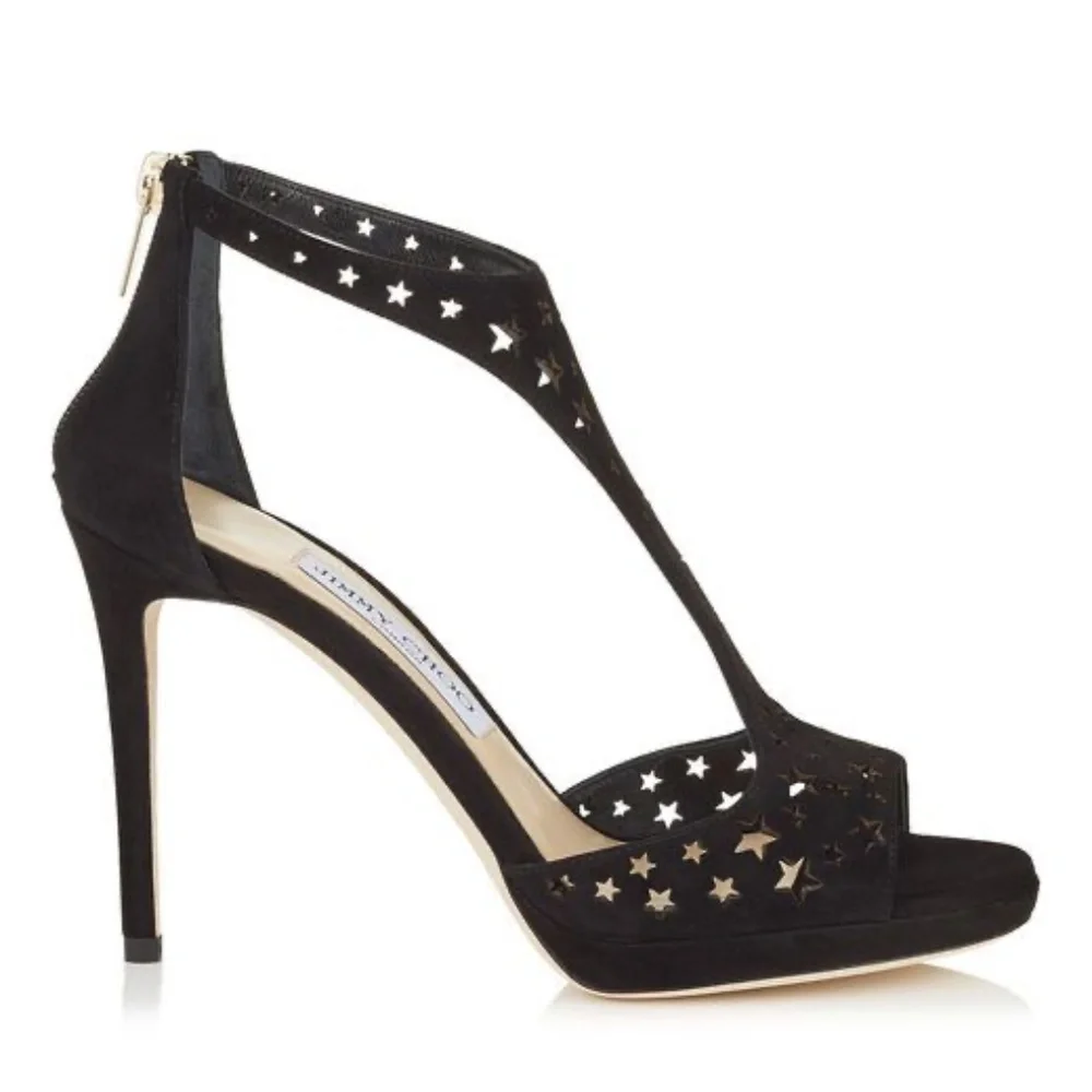 NEW w/ BOX JIMMY CHOO Lana 100 Black Suede Stars Stiletto Heel Pumps 36.5 / 6.5